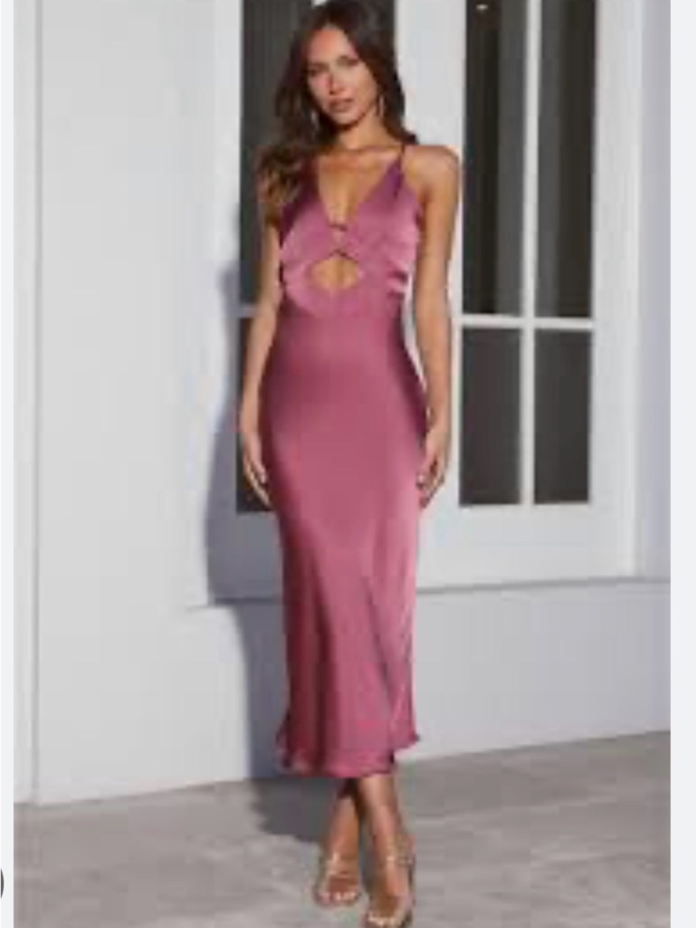 Hello Molly Mauve Satin SLIP SILK MIDI DRESS Backless Criss Cross Dress Size 4